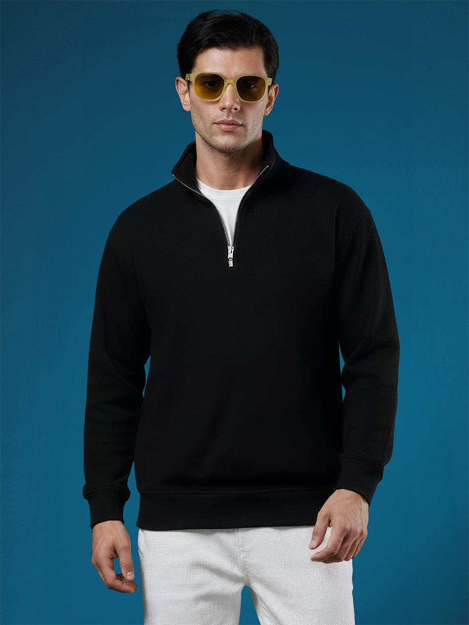 Half-Zip Cotton Fleece Sweatshirt - Slate Blue