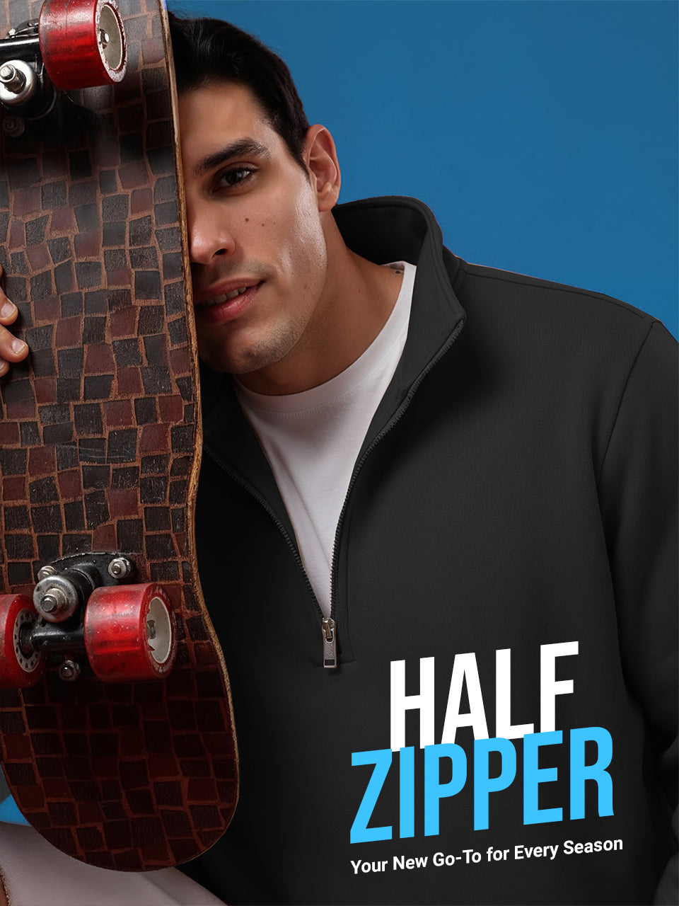 Half-Zip Cotton Fleece Sweatshirt - Slate Blue