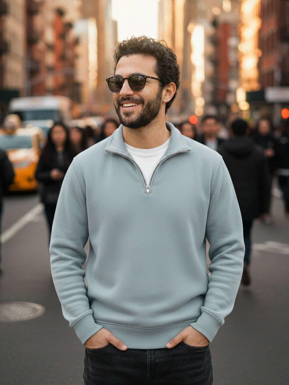 Half-Zip Cotton Fleece Sweatshirt - Slate Blue