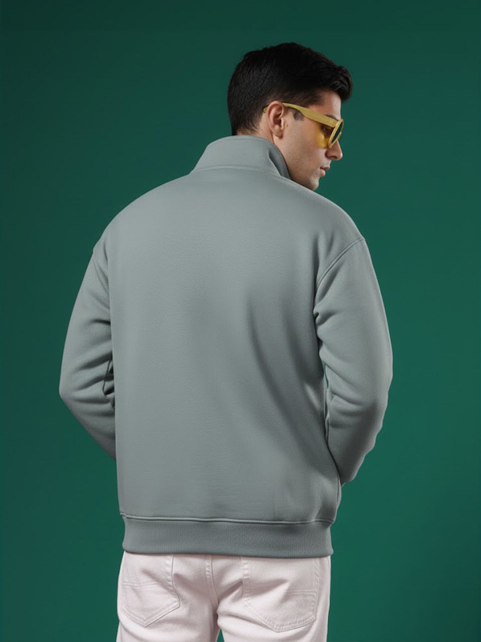 Half-Zip Cotton Fleece Sweatshirt - Slate Blue