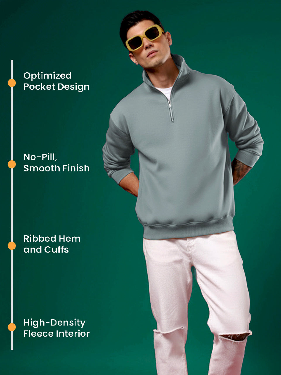 Half-Zip Cotton Fleece Sweatshirt - Slate Blue