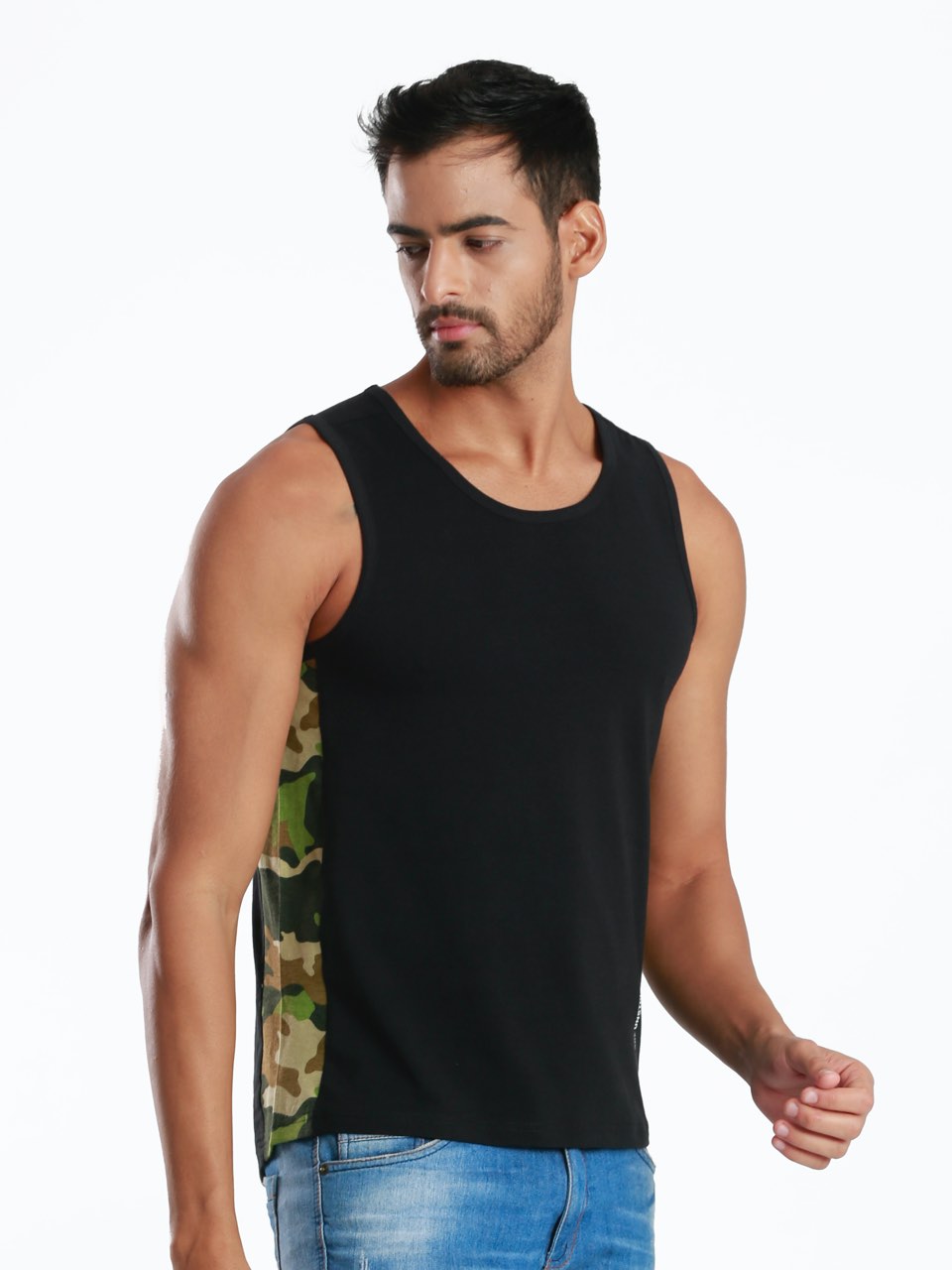 Yoke Camo White Active Fit Camo Printed Organic Bamboo Vest (Pack Of 1)