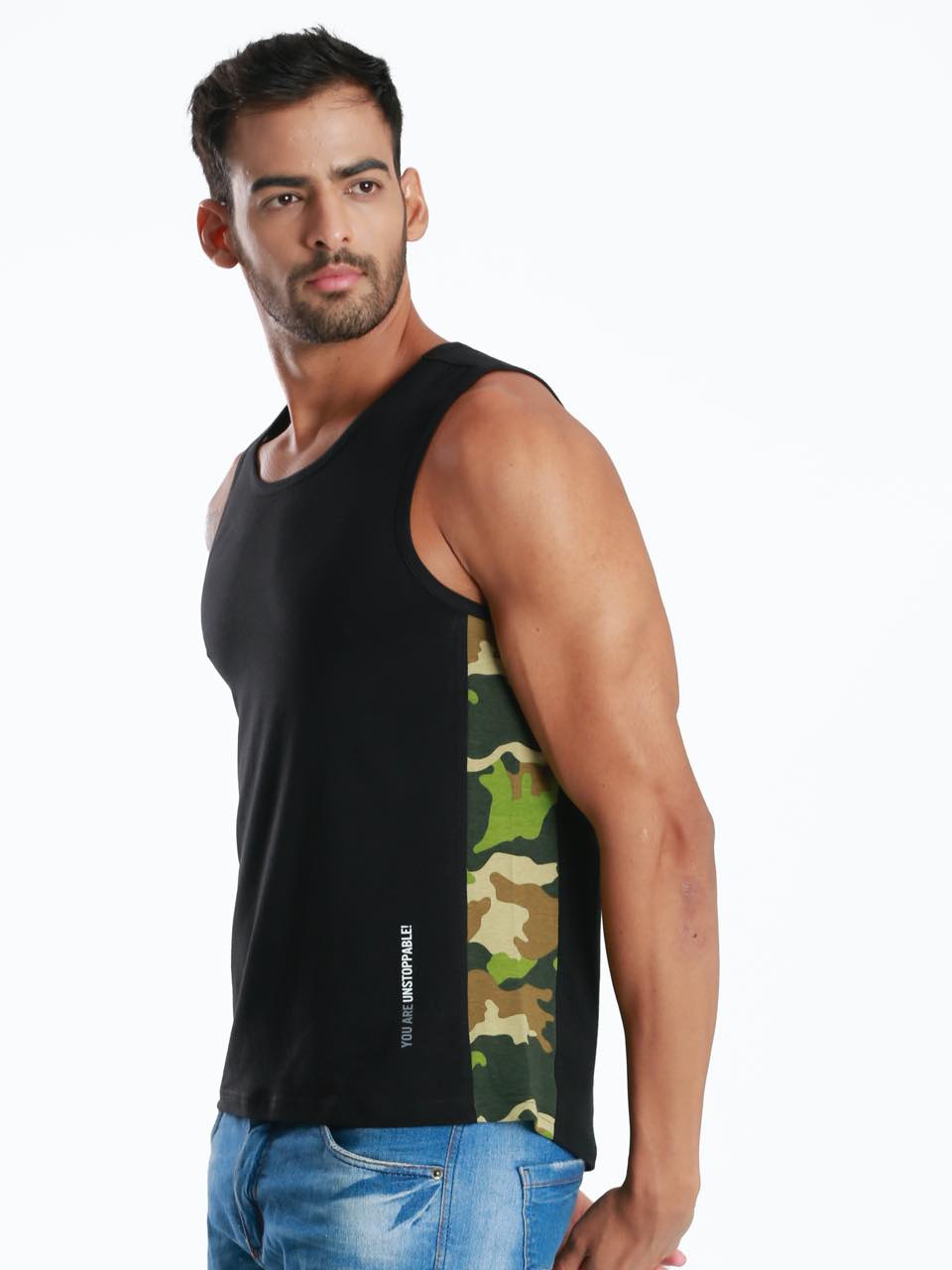 Rib Camo Black Active Fit Camo Printed Organic Bamboo Vest (Pack Of 1)