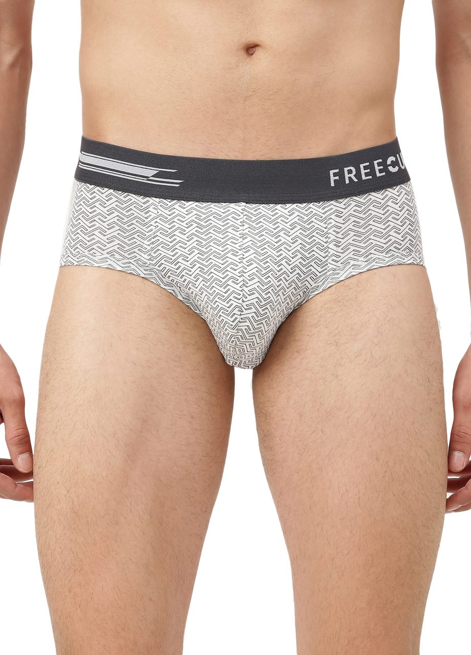 Brick White Men's Anti-Bacterial Micro Modal Printed Brief (Pack of 1)