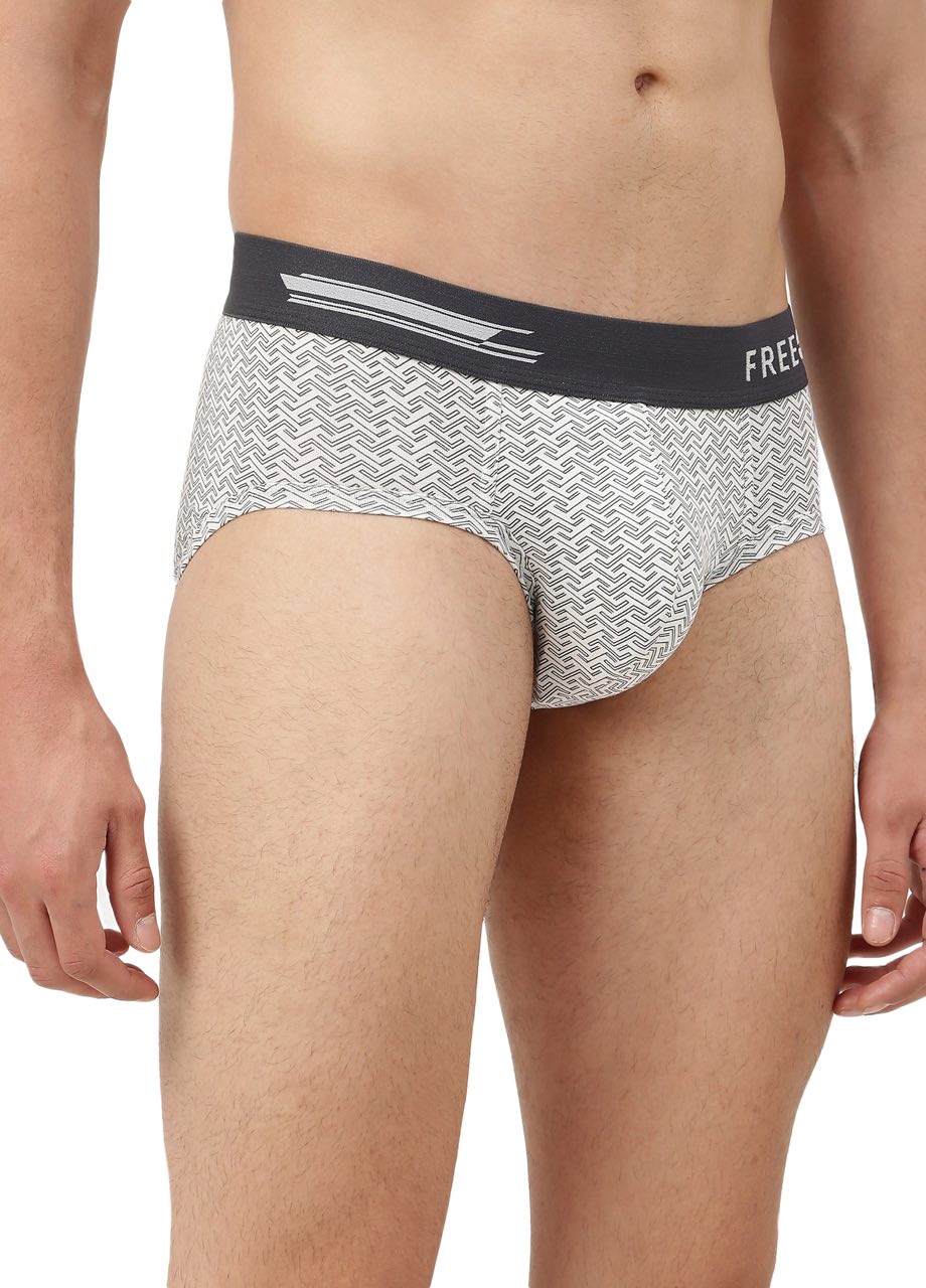 Brick White Men's Anti-Bacterial Micro Modal Printed Brief (Pack of 1)
