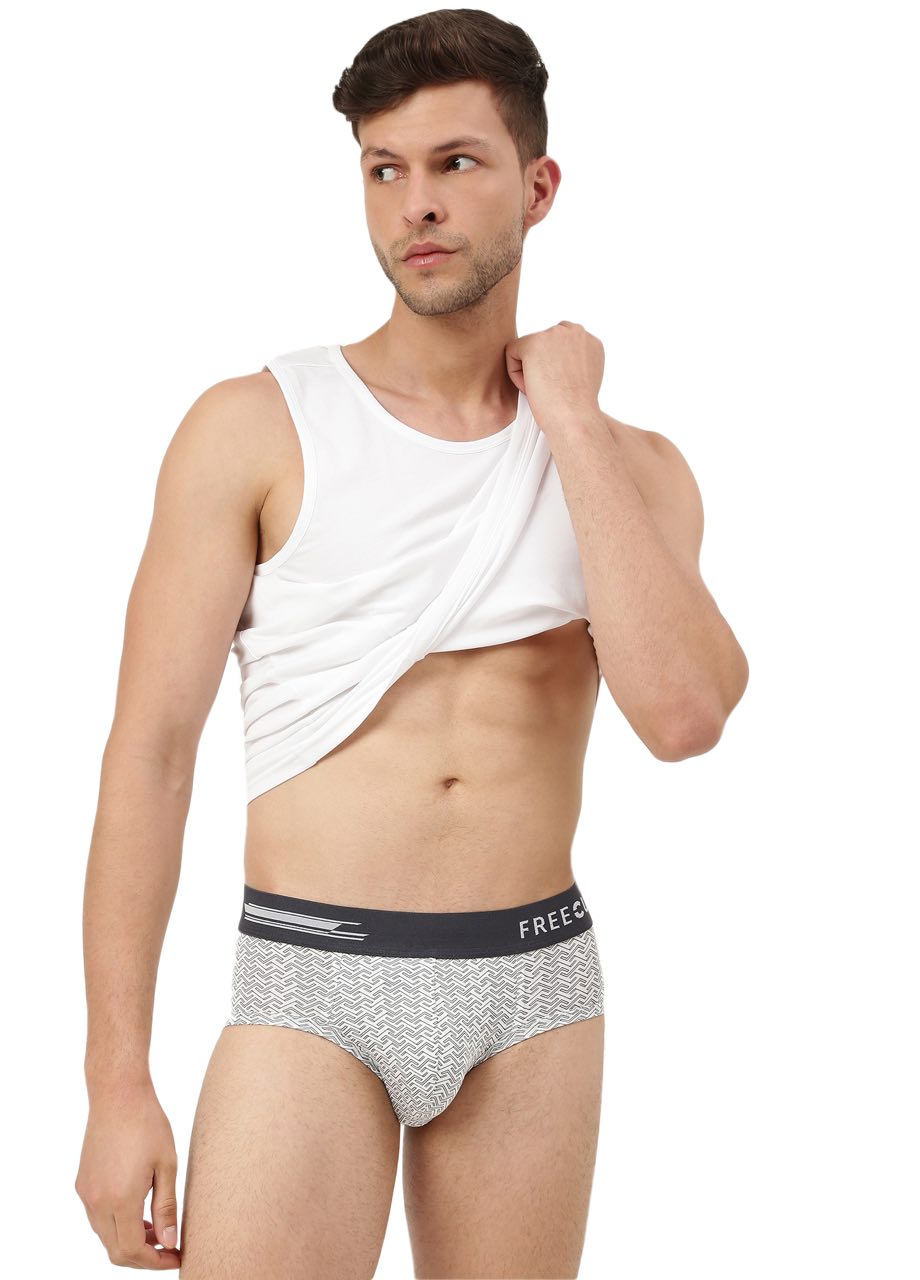 Brick White Men's Anti-Bacterial Micro Modal Printed Brief (Pack of 1)