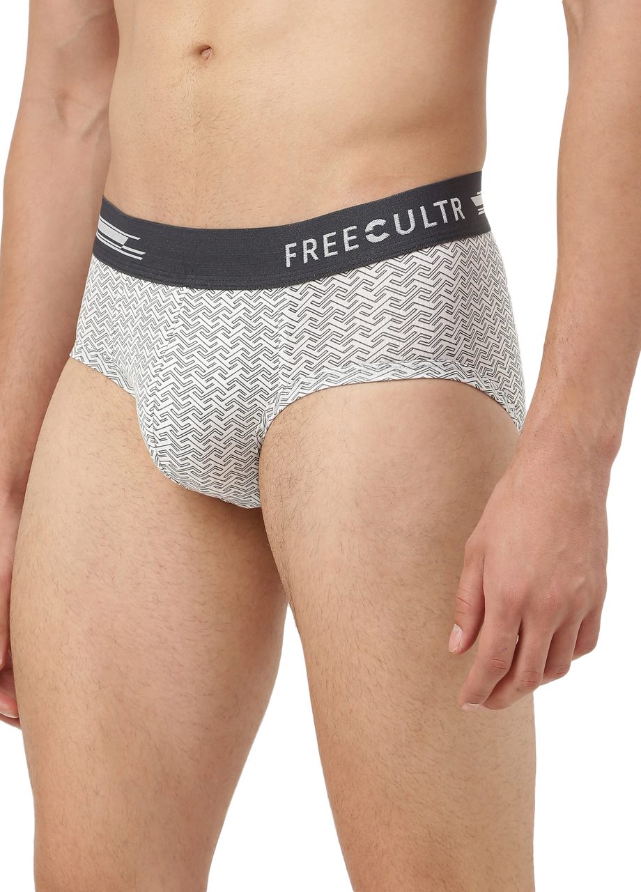 Brick White Men's Anti-Bacterial Micro Modal Printed Brief (Pack of 1)