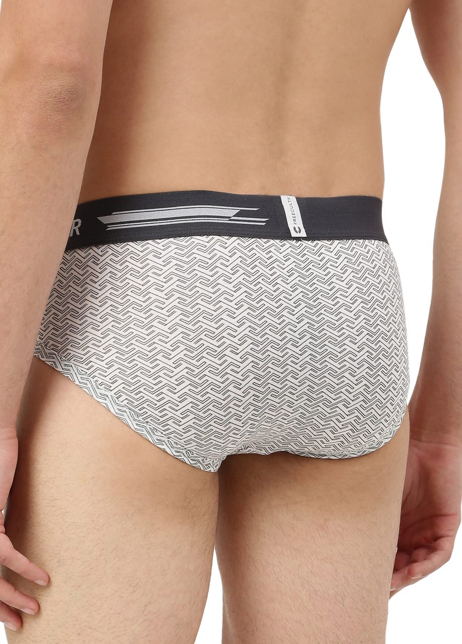 Brick White Men's Anti-Bacterial Micro Modal Printed Brief (Pack of 1)