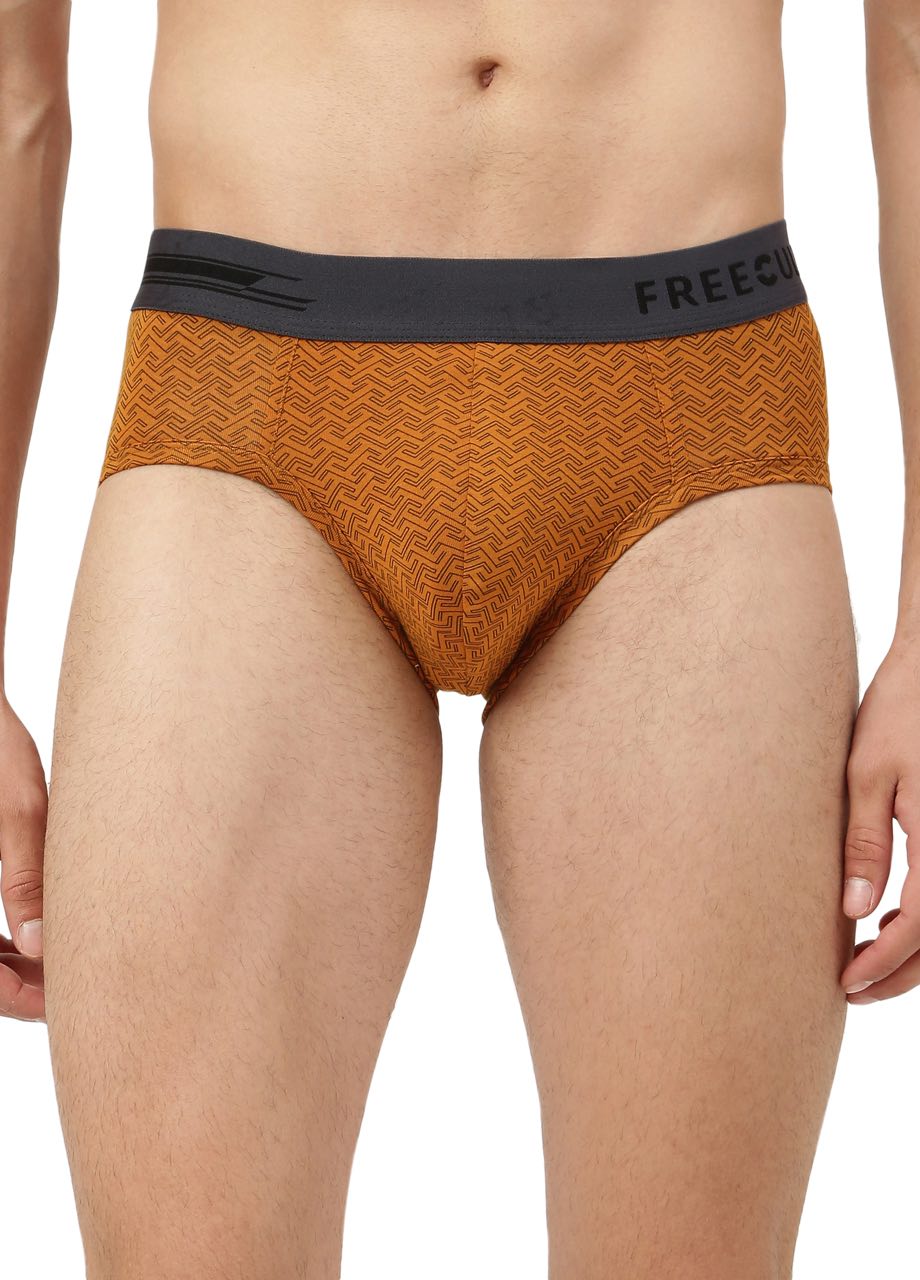 Brick Bourbon Yellow Men's Anti-Bacterial Micro Modal Printed Brief (Pack of 1)
