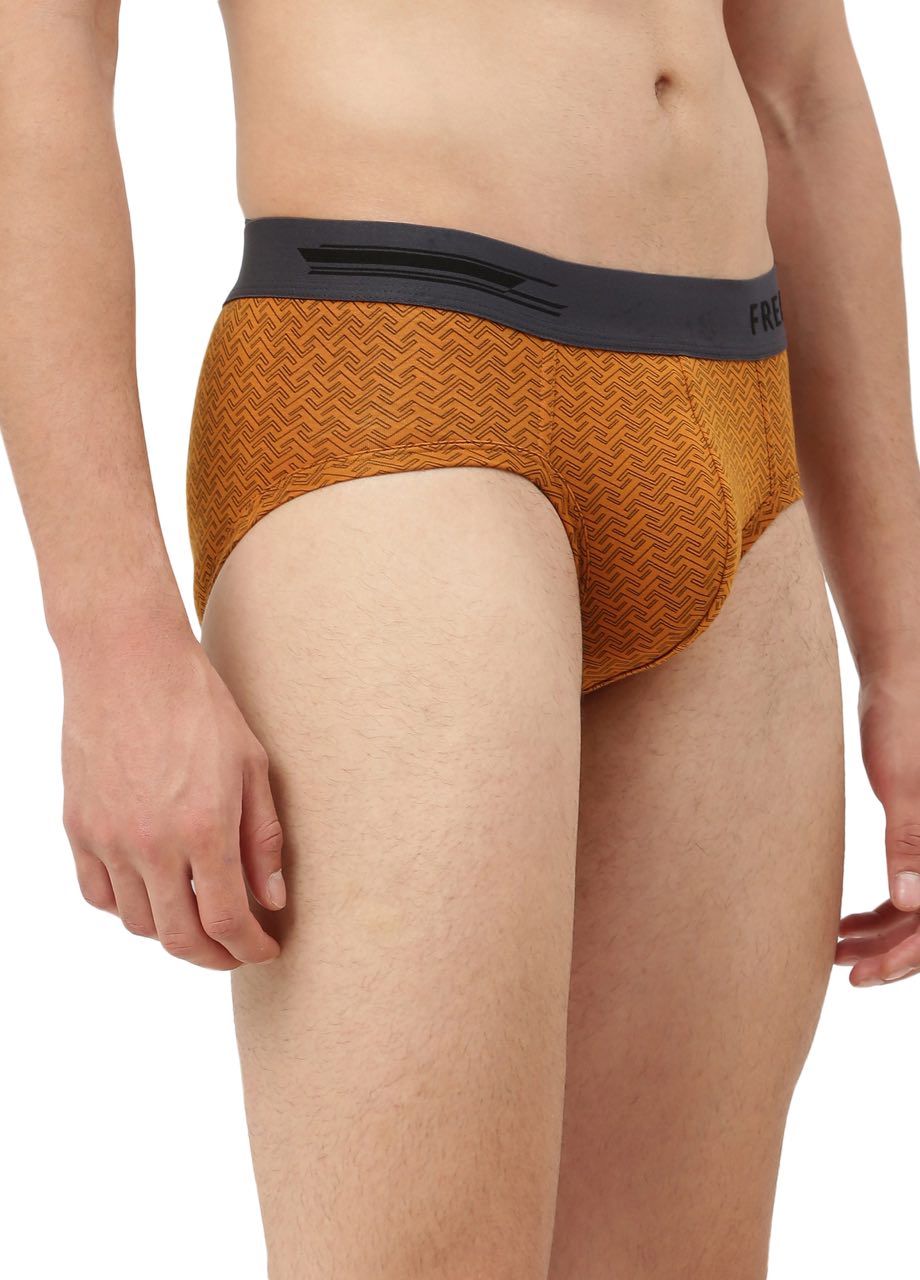 Brick Bourbon Yellow Men's Anti-Bacterial Micro Modal Printed Brief (Pack of 1)