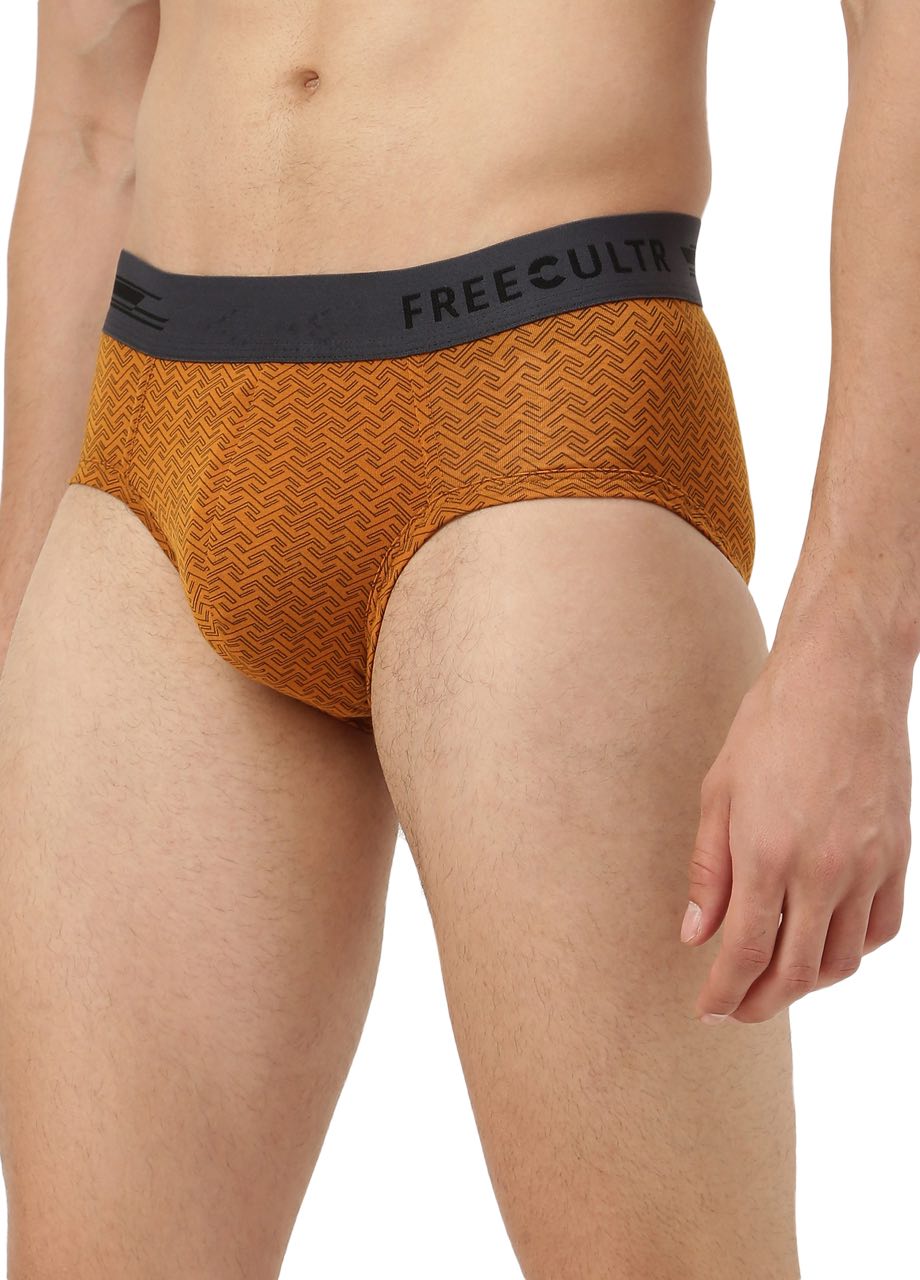 Brick Bourbon Yellow Men's Anti-Bacterial Micro Modal Printed Brief (Pack of 1)