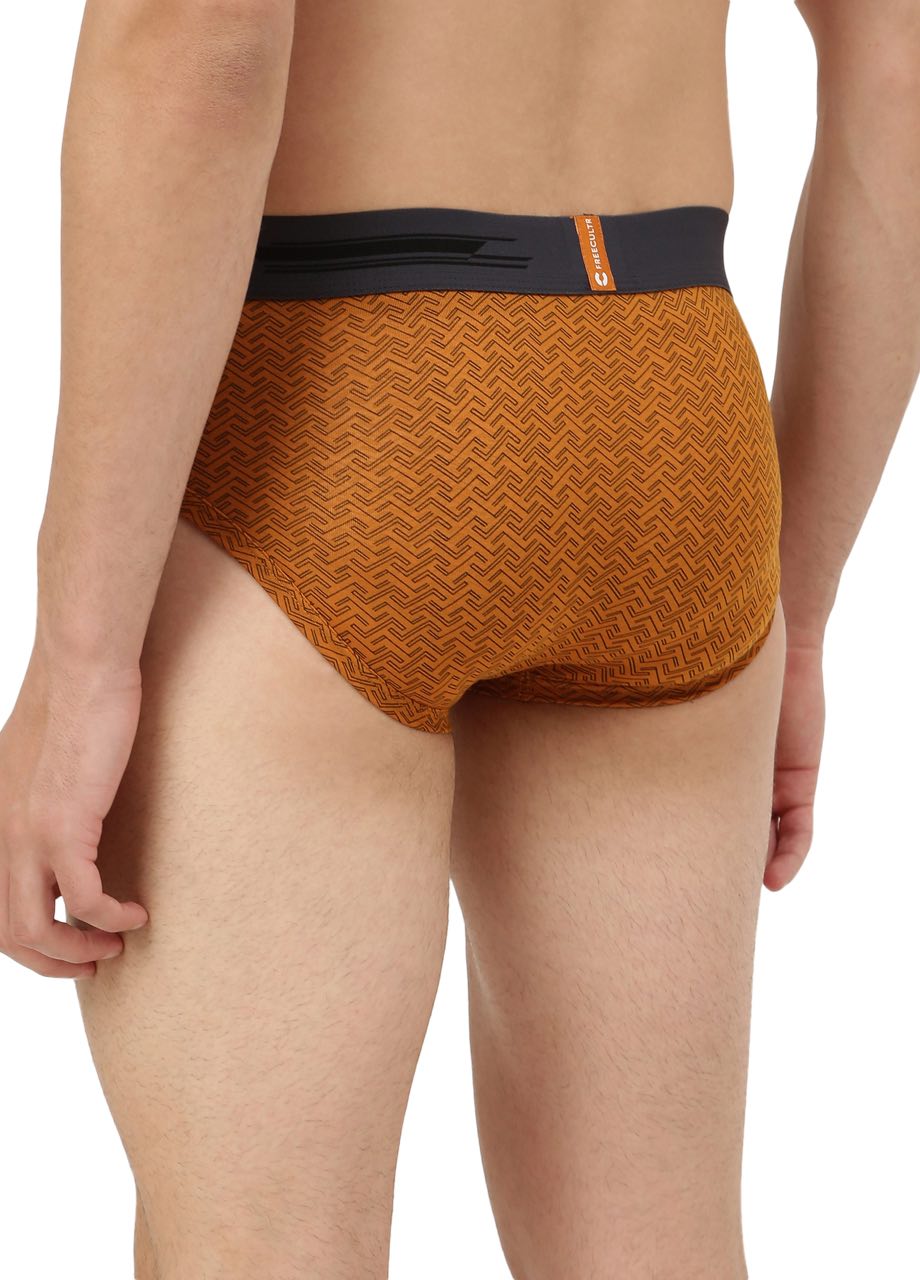 Brick Bourbon Yellow Men's Anti-Bacterial Micro Modal Printed Brief (Pack of 1)