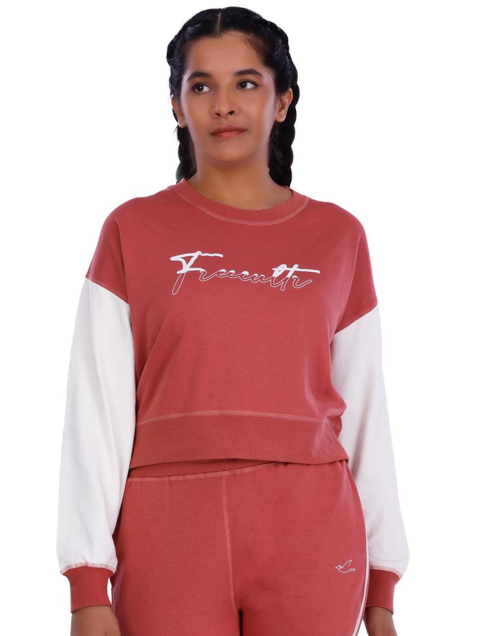 Brick Red Printed Crop Sweatshirt