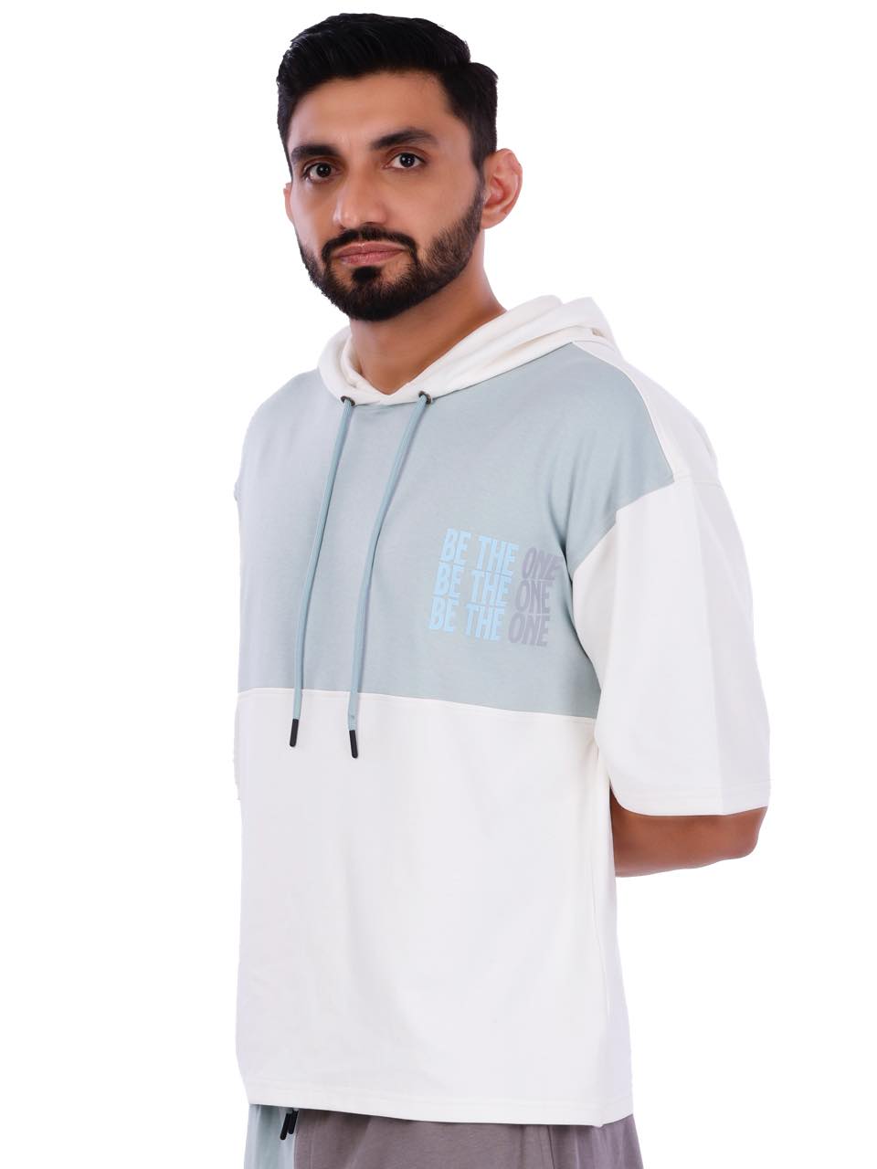 Unisex Blue White Colourblock Half Sleeve Sweatshirt