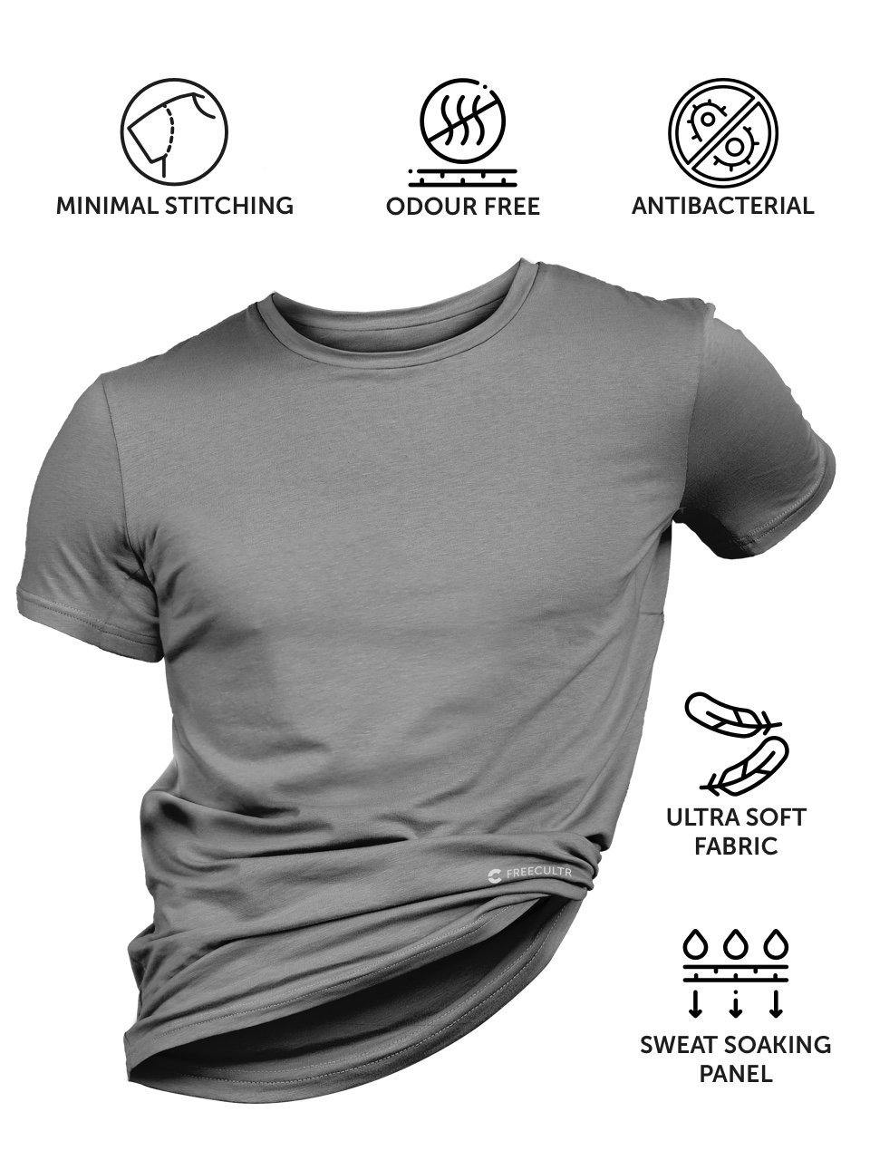 Men's Half Sleeves Bamboo T-shirt (Undershirt, Loungewear, Sleepwear) - Pack of 3 - freecultr.com