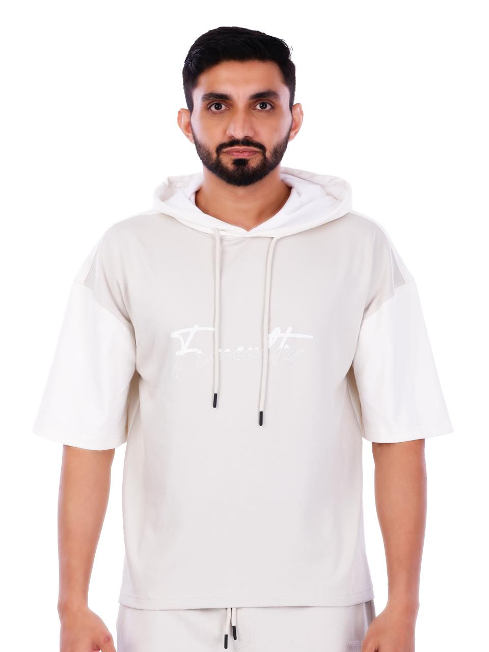 Unisex Ecru Colourblock Half Sleeve Sweatshirt