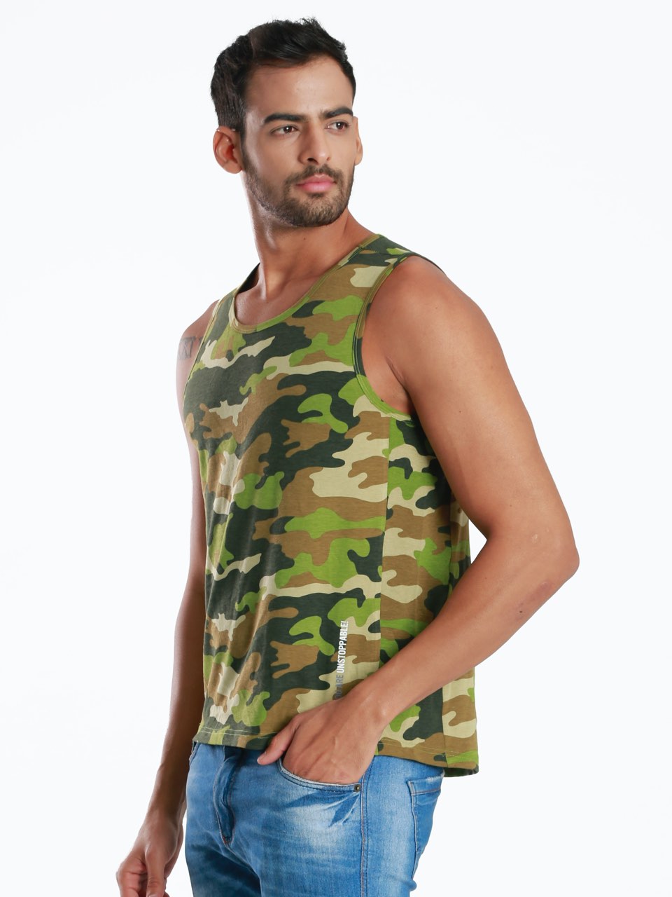 Yoke Camo White Active Fit Camo Printed Organic Bamboo Vest (Pack Of 1)