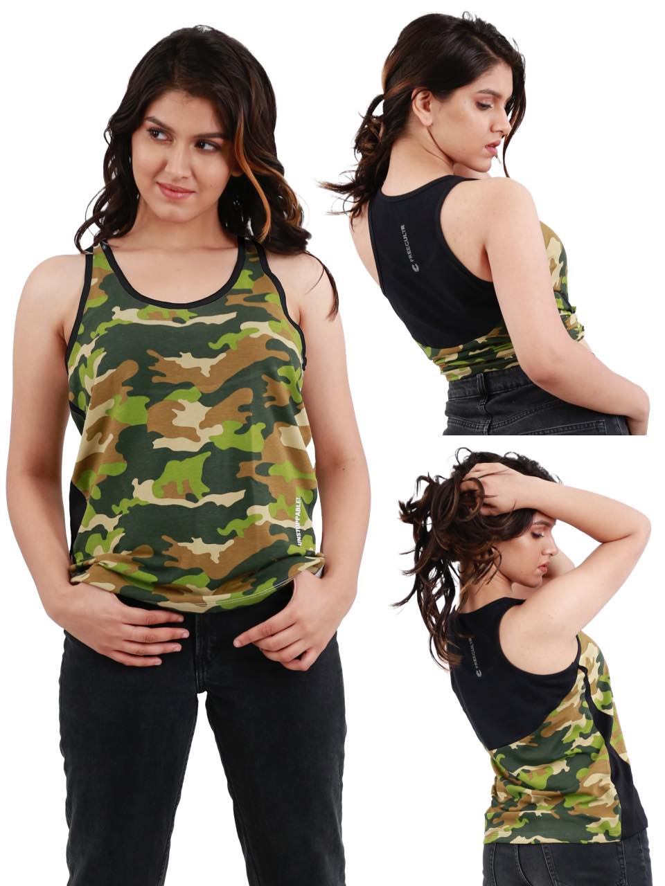 Kate Black Camouflage Printed Bamboo Tank Top For Women's (Pack Of 1)