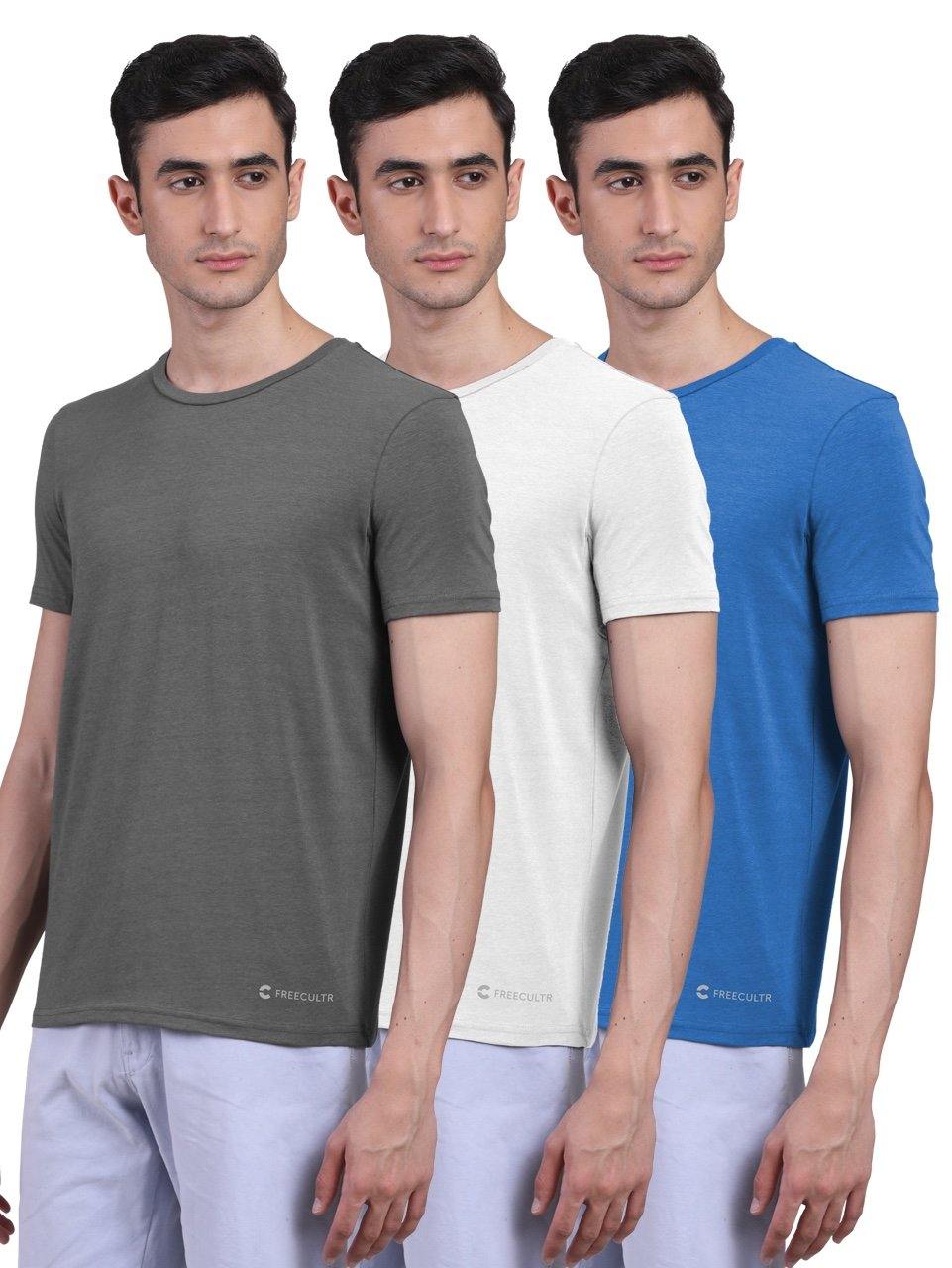 Men's Half Sleeves Bamboo T-shirt (Undershirt, Loungewear, Sleepwear) - Pack of 3 - freecultr.com