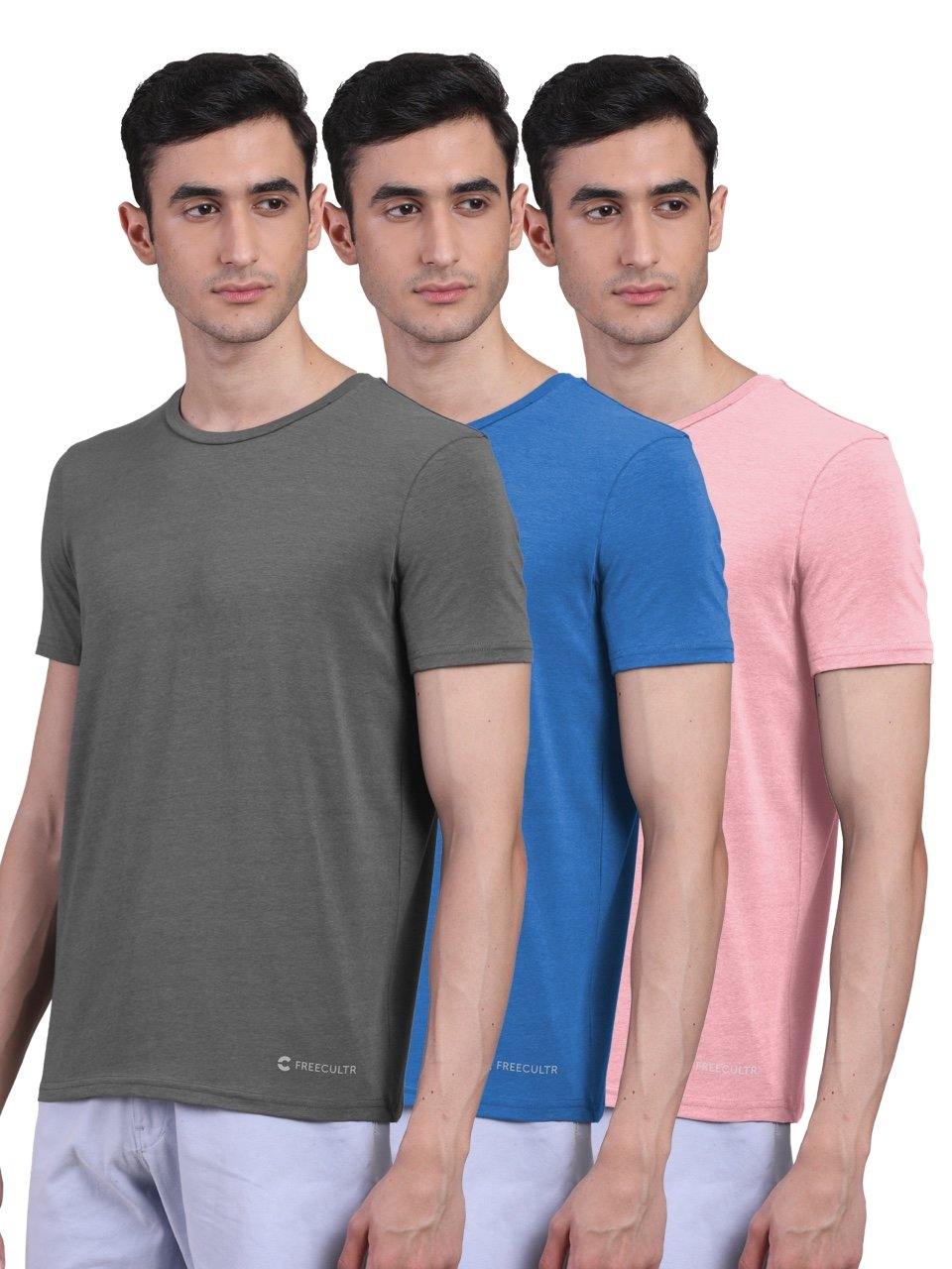 Men's Half Sleeves Bamboo T-shirt (Undershirt, Loungewear, Sleepwear) - Pack of 3 - freecultr.com