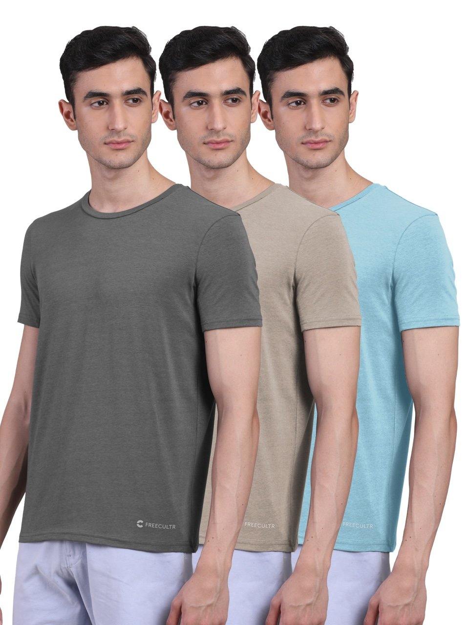 Men's Half Sleeves Bamboo T-shirt (Undershirt, Loungewear, Sleepwear) - Pack of 3 - freecultr.com