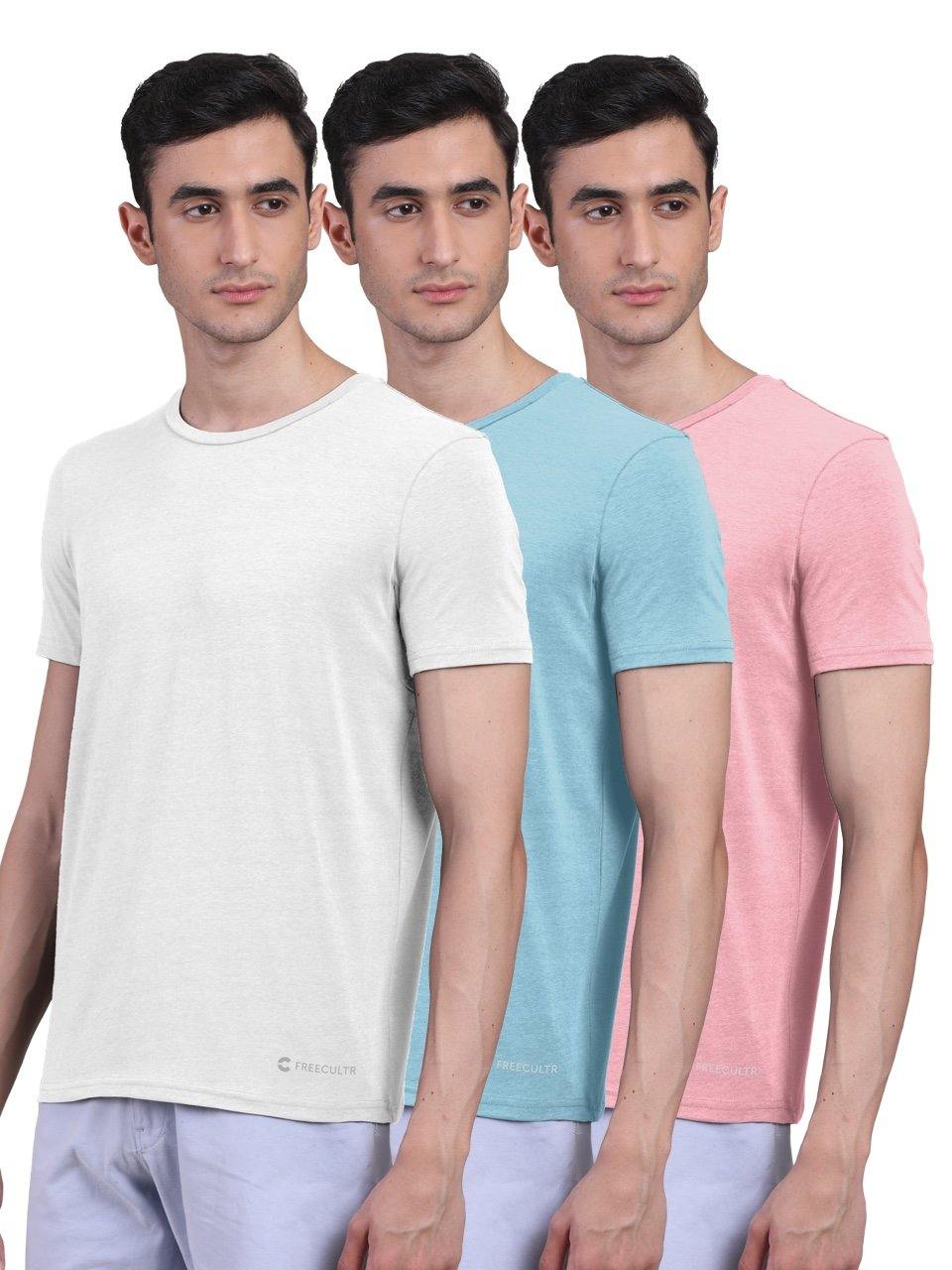 Men's Half Sleeves Bamboo T-shirt (Undershirt, Loungewear, Sleepwear) - Pack of 3 - freecultr.com