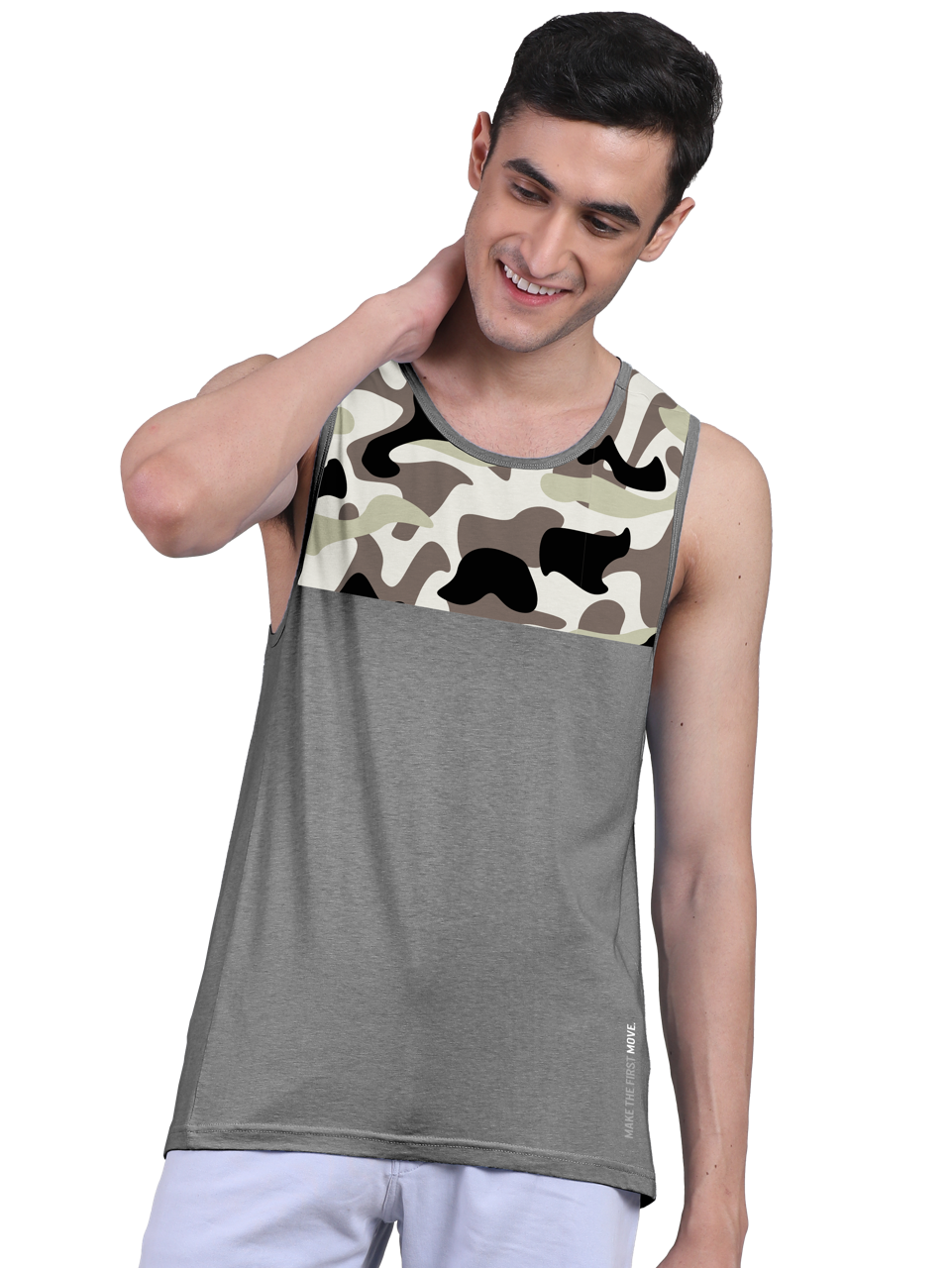 Camouflage Print & Twin Skin Organic Bamboo Vest Active Fit (Pack of 5)