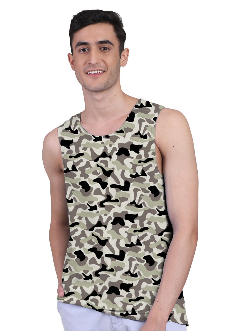 Camouflage Print & Twin Skin Organic Bamboo Vest Active Fit (Pack of 5)