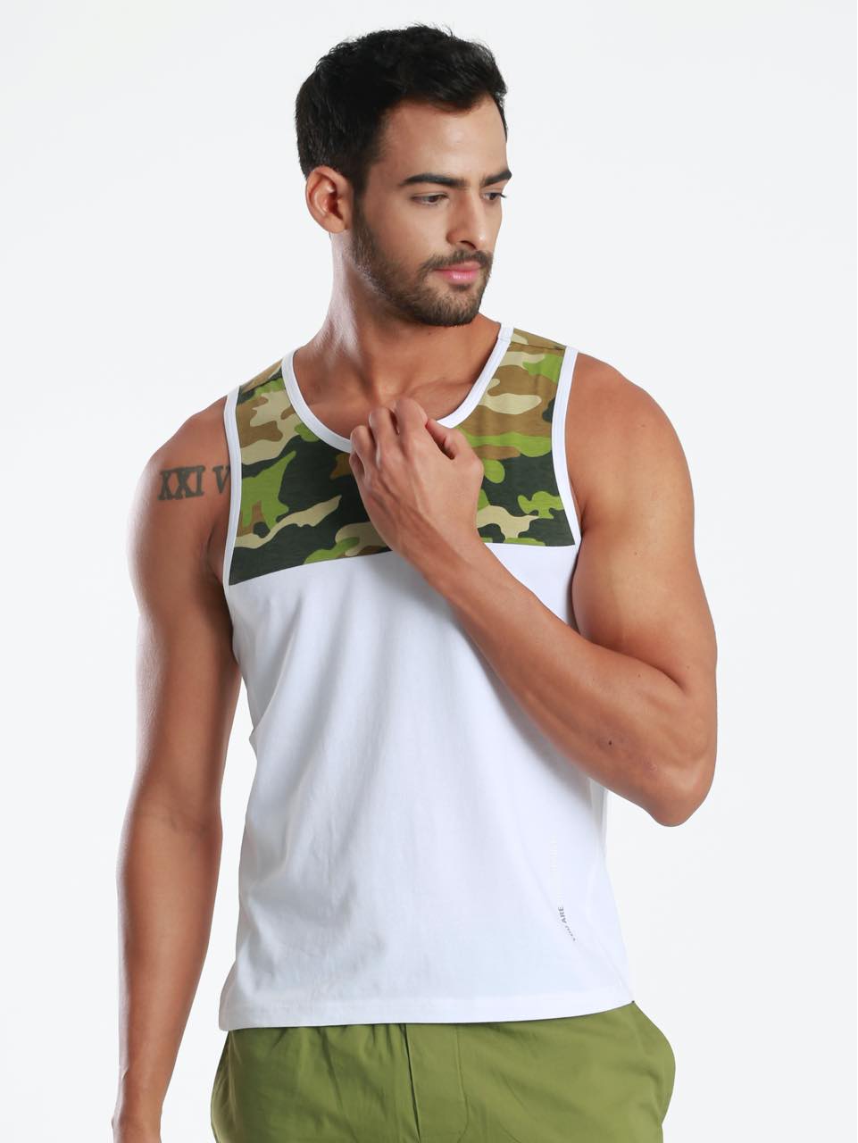 Yoke Camo White Active Fit Camo Printed Organic Bamboo Vest (Pack Of 1)