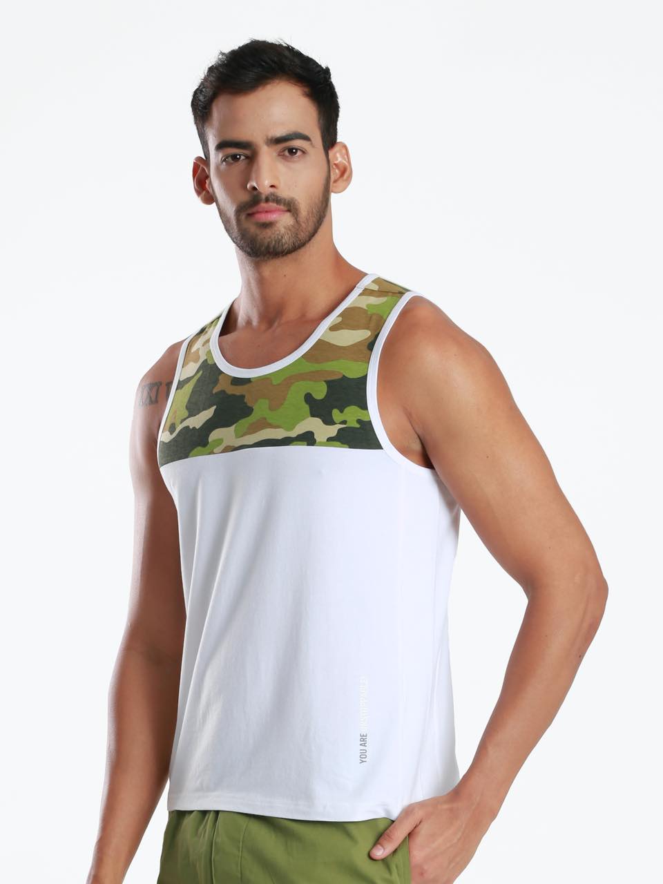 Yoke Camo White Active Fit Camo Printed Organic Bamboo Vest (Pack Of 1)
