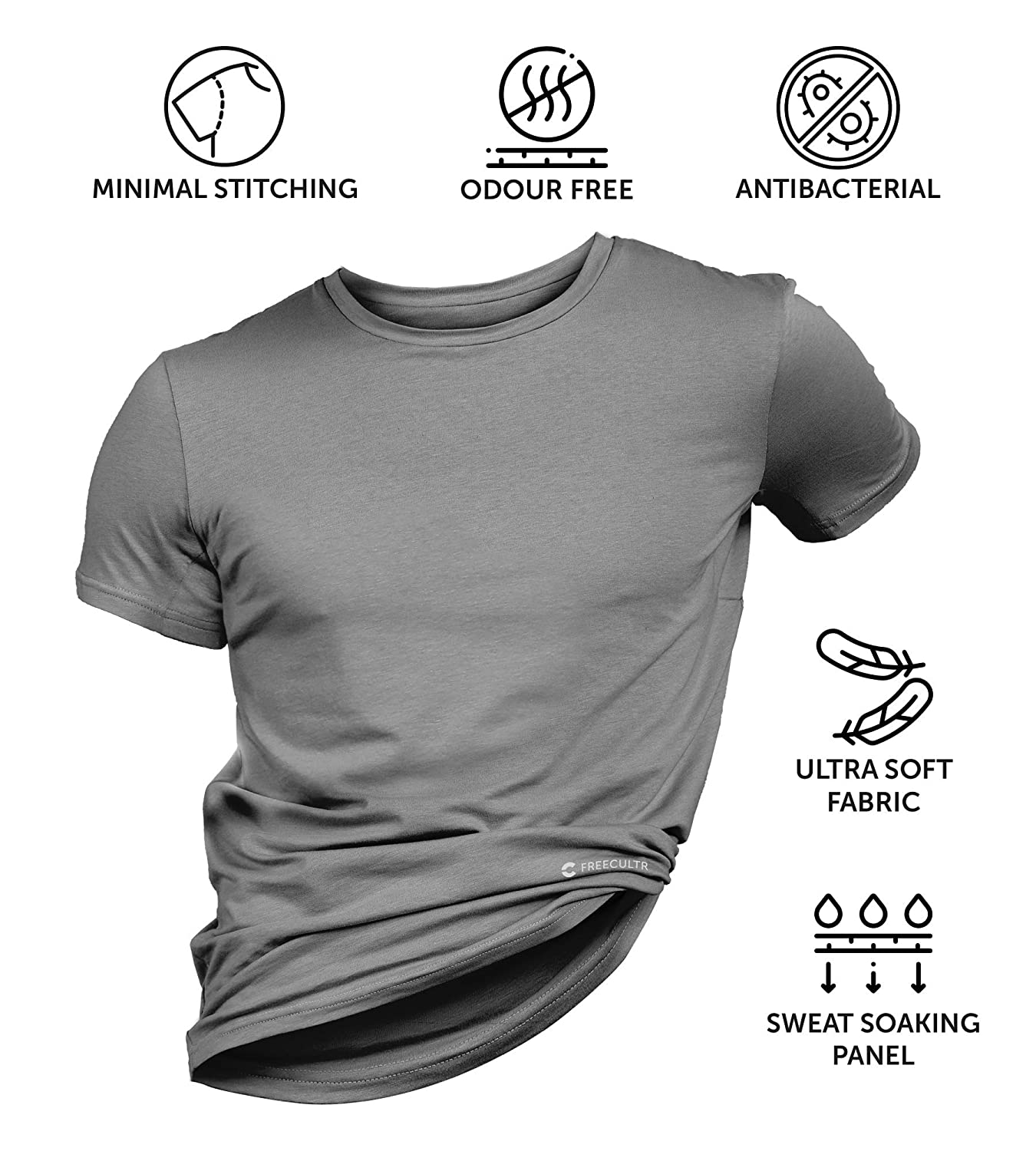 Iron Charcoal Men's Half Sleeves Bamboo Undershirts (Loungewear & Sleepwear) - Pack Of 1