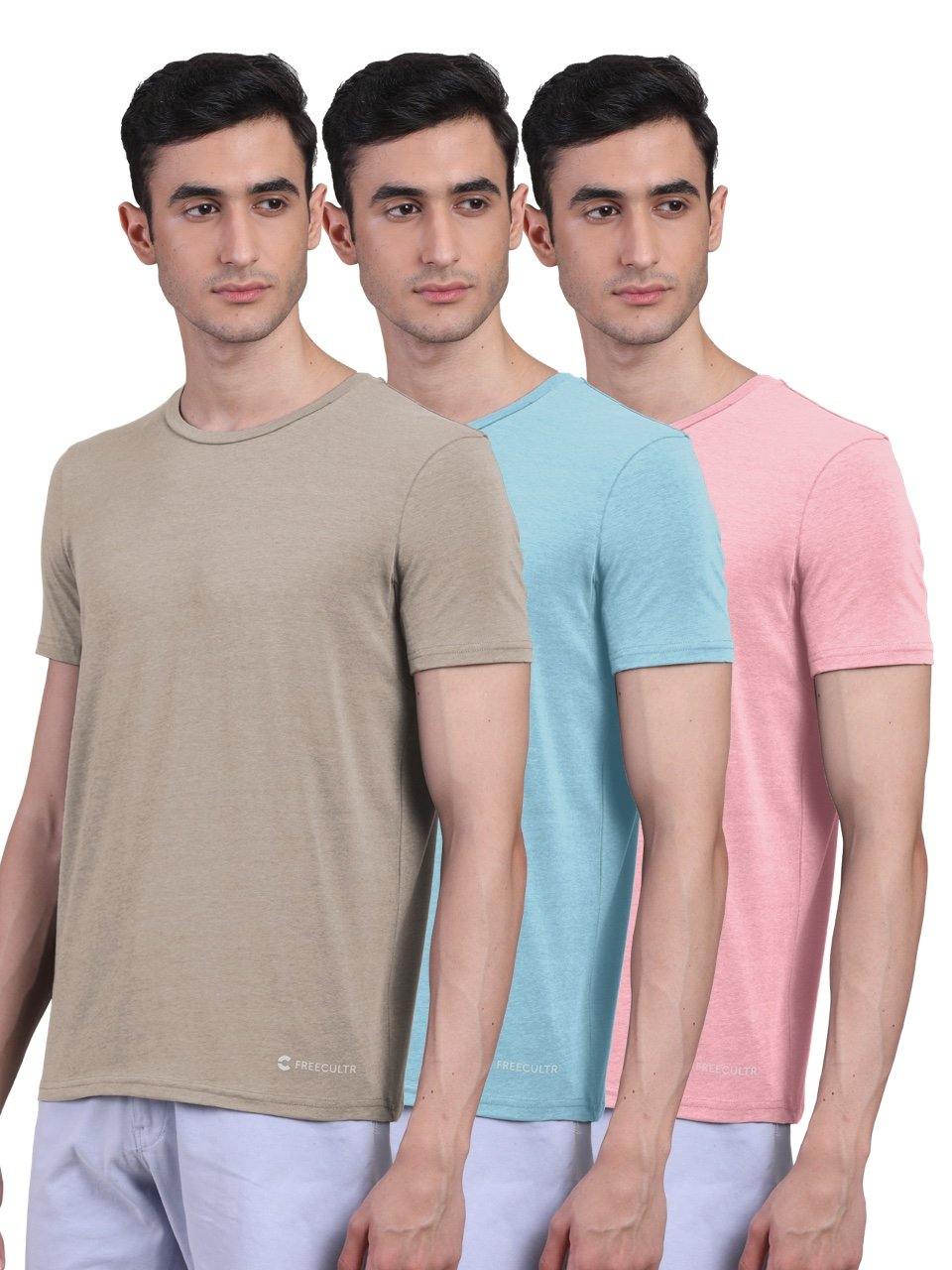 Men's Half Sleeves Bamboo T-shirt (Undershirt, Loungewear, Sleepwear) - Pack of 3 - freecultr.com