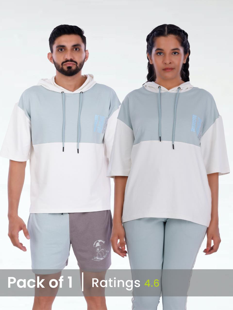 Unisex Blue & White Colourblock Half Sleeve Sweatshirt