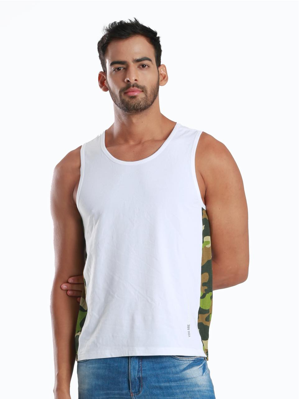 Rib Camo White Active Fit Camo Printed Organic Bamboo Vest (Pack Of 1)