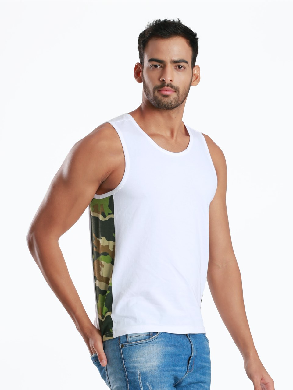 Yoke Camo White Active Fit Camo Printed Organic Bamboo Vest (Pack Of 1)