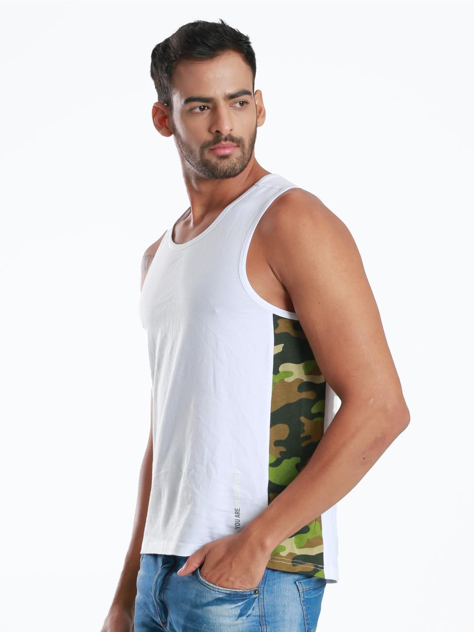 Rib Camo White Active Fit Camo Printed Organic Bamboo Vest (Pack Of 1)