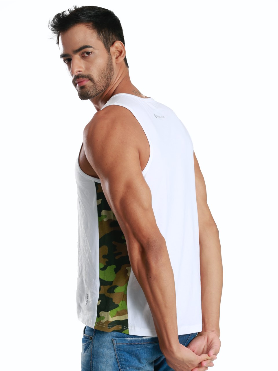 Yoke Camo White Active Fit Camo Printed Organic Bamboo Vest (Pack Of 1)