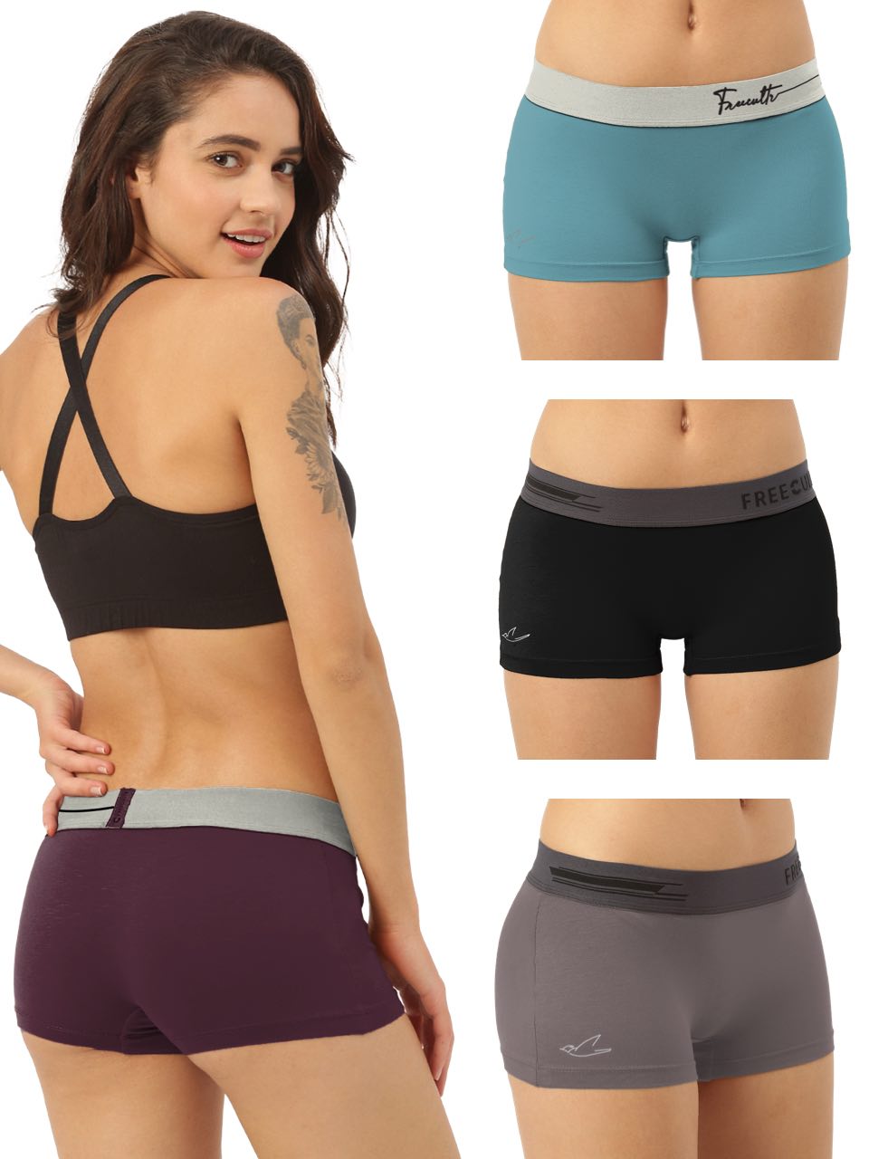 Women's Micro Modal Solid Waistband Boy Shorts With Cult Waistband(Pack of 4)