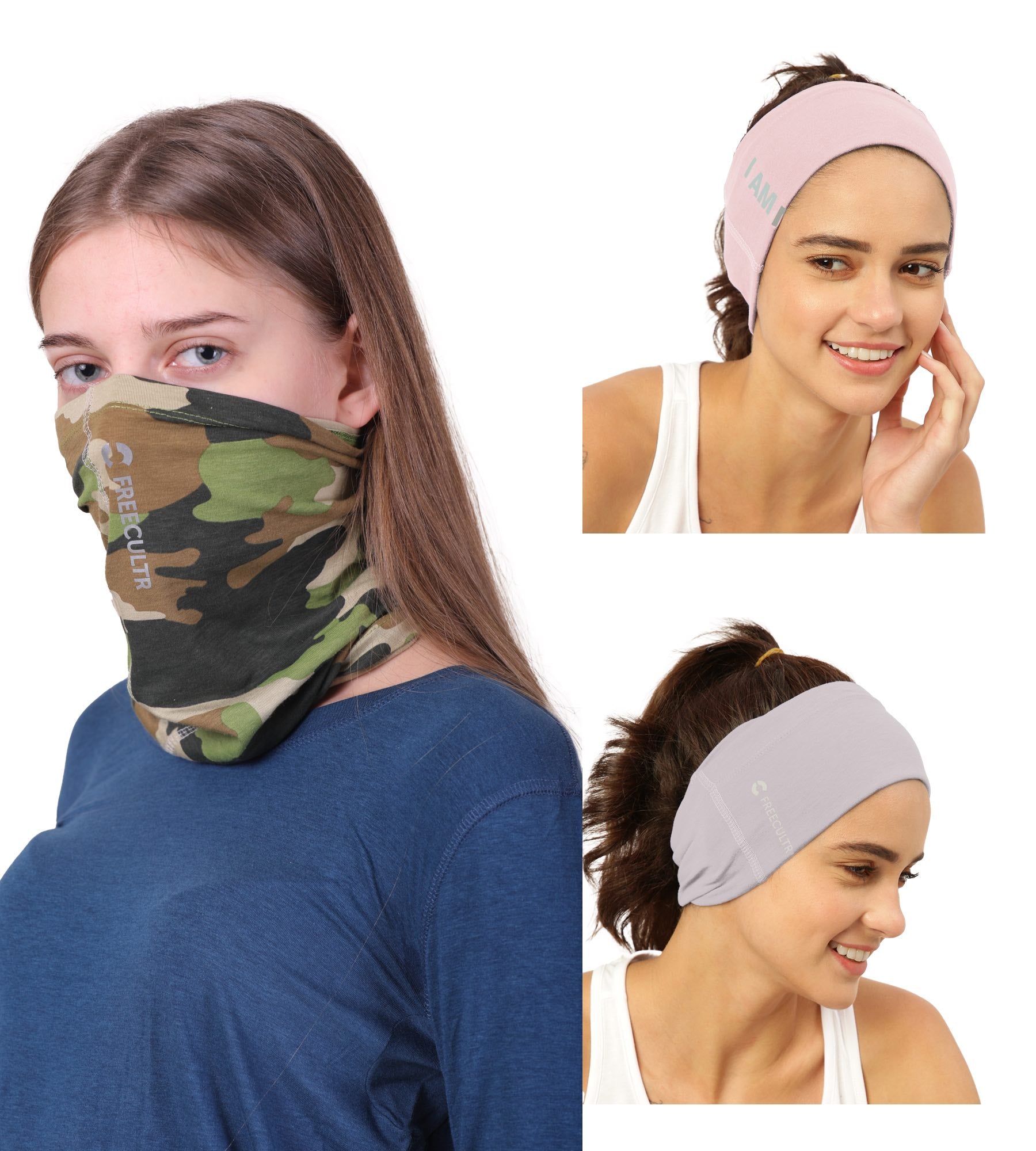 Unisex Organic Bandana Masks - Camouflage Printed with Plain & Printed (Pack of 3)