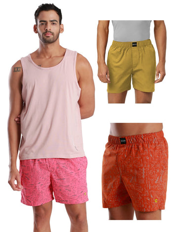 All-Day Boxer Shorts Plain & Printed - (Pack of 3)